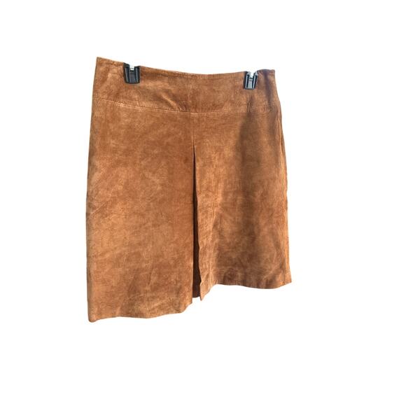Vintage INC Suede A-Line Skirt Camel/Cognac – Size 10, Front Pleat - Picture 3 of 7